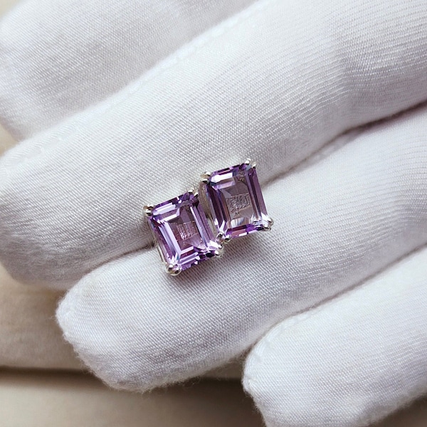 rose de france amethyst stud earrings, 925 sterling silver earrings, rose de france earrings, pink amethyst stud earrings, octagon amethyst