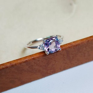 rose de France halo ring, cushion cut rose de france, pink amethyst ring, 925 sterling silver ring, lavender amethyst ring, ring for gift