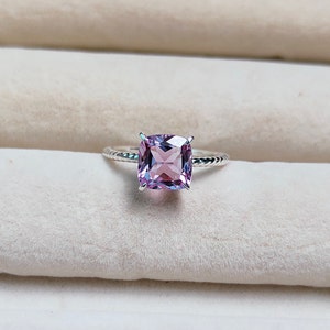 rose de France ring, pink amethyst ring, 925 sterling silver ring, lavender amethyst ring,  ring for gift, cushion  cut rose de france