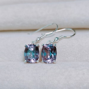 Alexandrite earrings, 925 sterling silver earrings, cushion cut alexandrite earrings alexandrite drop earrings lab grown alexandrite earring