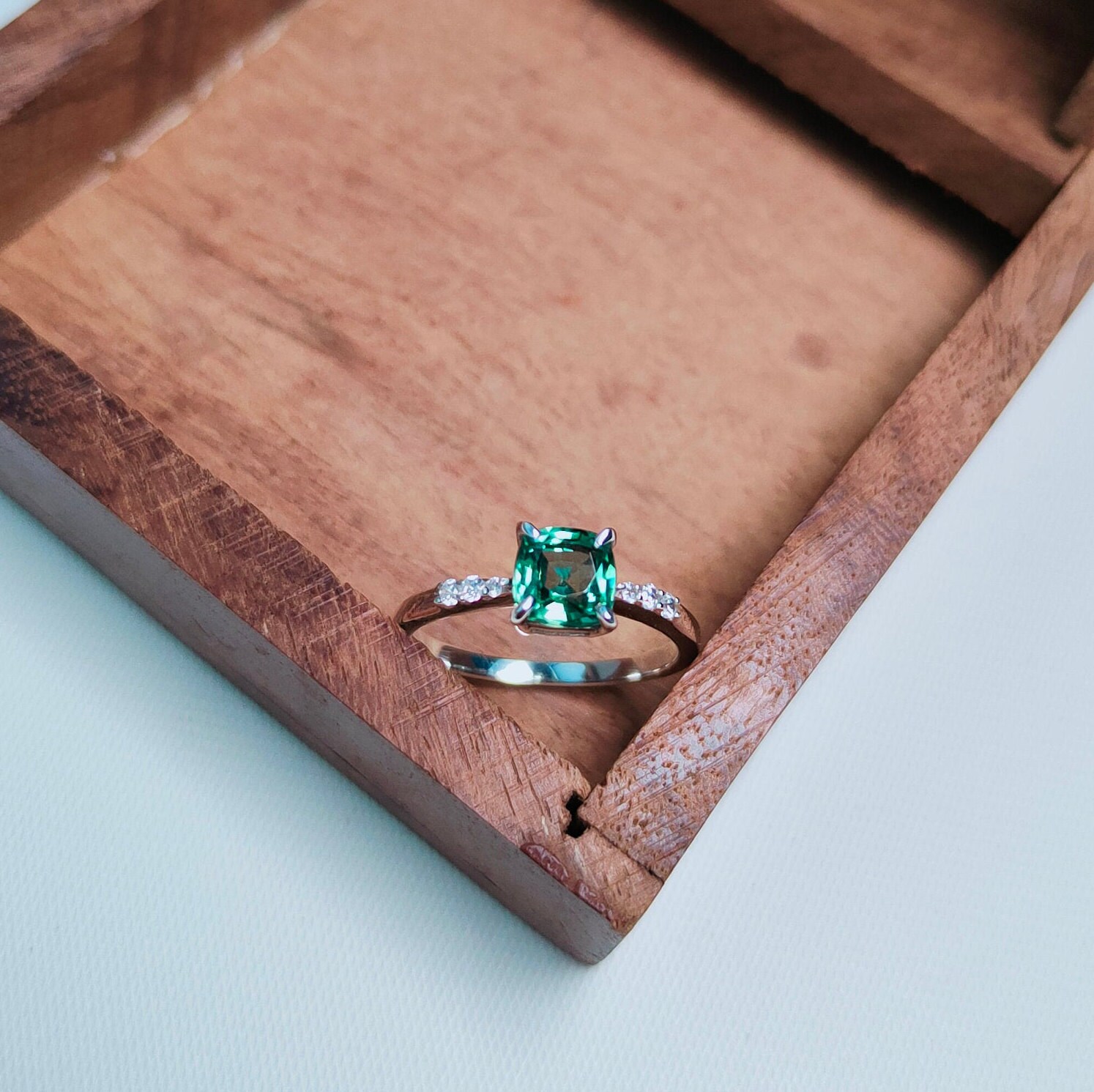 Green Sapphire Ring Cushion Cut Green Sapphire Ring Sterling Etsy UK