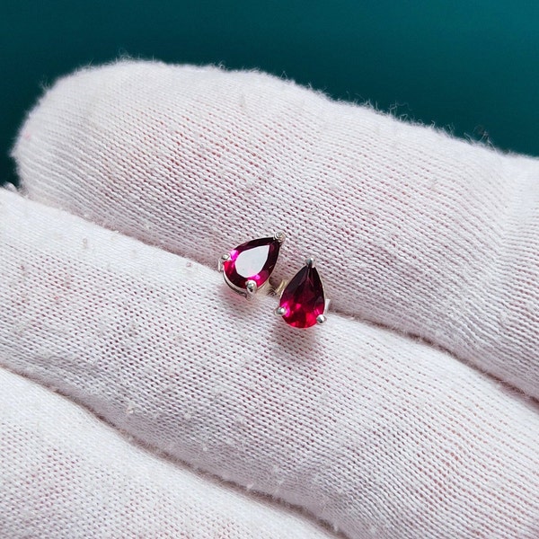 rhodolite garnet stud earrings, natural purple garnet earrings, 925 sterling silver earrings, pear cut rhodolite stud earrings