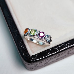 Multi natural stones ring, multi stone ring, 925 sterling silver ring, multi stone band ring, multi color stones ring, ring for gift