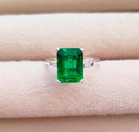 Natural Touch Emerald Ring, Emerald Octagon Cut Ring, 925 Sterling