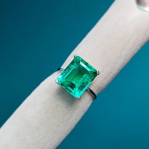 Emerald ring octagon cut emerald ring sterling silver ring emerald silver ring engagement ring May Birthstone ring promise ring
