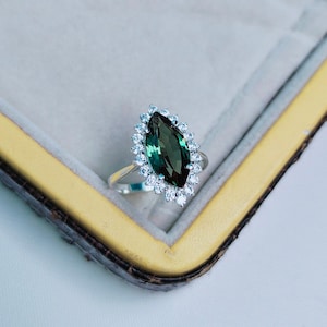 Teal sapphire halo ring, marquise cut Teal sapphire ring, 925 Sterling Silver ring, Sapphire engagement ring, lab grown Teal sapphire ring