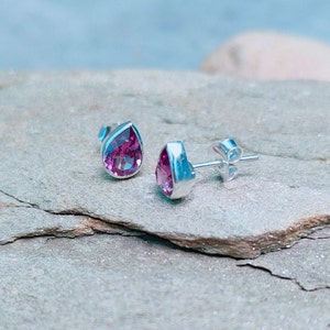 Alexandrite stud earrings, lab created alexandrite stud earrings, 925 sterling silver earrings, pear cut alexandrite earrings