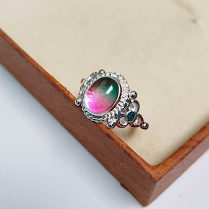 watermelon tourmaline Ring, 925 Sterling Silver Ring Tourmaline doublet Quartz Silver Ring Oval Watermelon Tourmaline Bi Color Stone Ring