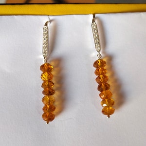 Citrine Perles Drop Boucles d’oreilles, 925 Boucles d’oreilles sterling argent, boucles d’oreilles Citrine Silver, Citrine Dangless - Drop Earrings, Boucles d’oreilles Citrine facettées