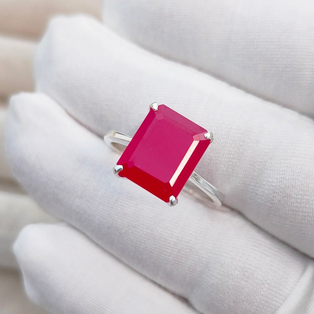 Ruby Ring, Octagon Ruby Ring, 925 Sterling Silver Ring Red Ruby Silver ...