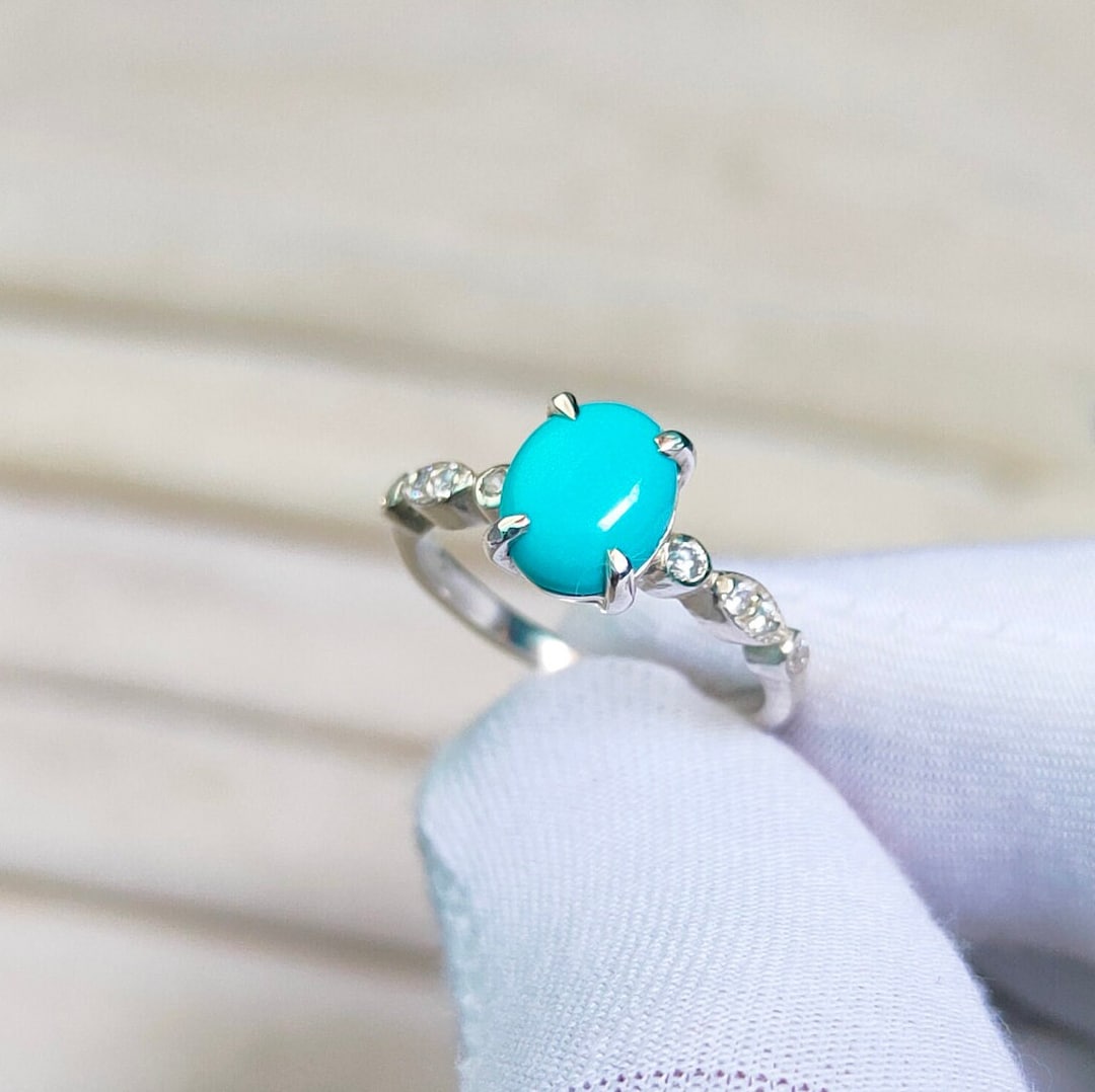 Natural Sleeping Beauty Turquoise Ring, 925 Sterling Silver Ring, Oval ...