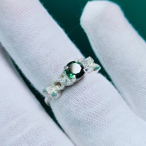 Teal sapphire ring, round cut Teal sapphire ring, 925 Sterling Silver ring, Sapphire engagement ring, lab grown Teal sapphire ring