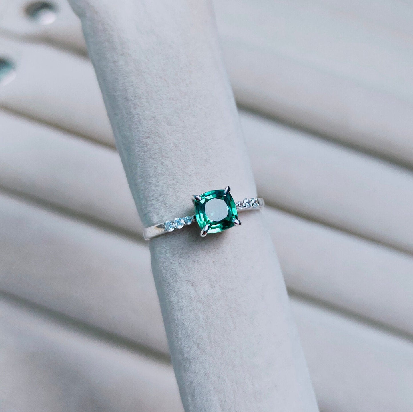Green Sapphire Ring Cushion Cut Green Sapphire Ring Sterling Etsy UK