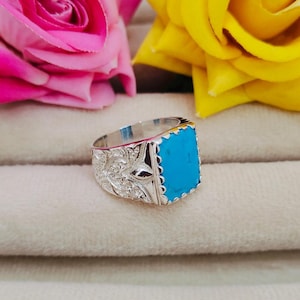 Natural Turquoise Ring, 925 sterling silver ring, Turquoise mens ring, real Turquoise silver ring, Turquoise vintage ring, hand made ring