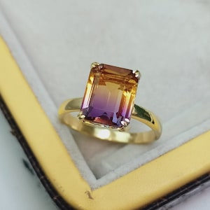 Anillo de cuarzo doblete de ametrino, anillo de plata de ley 925, anillo de ametrino de corte octogonal, anillo de plata de ametrino, anillo de bodas, anillo para regalo