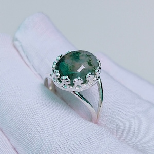 Natural Moss Agate Ring, Moss Agate 925 Sterling Silver Ring, Green Moss Agate Ring, Oval Moss Agate Ring, Moss Agate Engagement Ring
