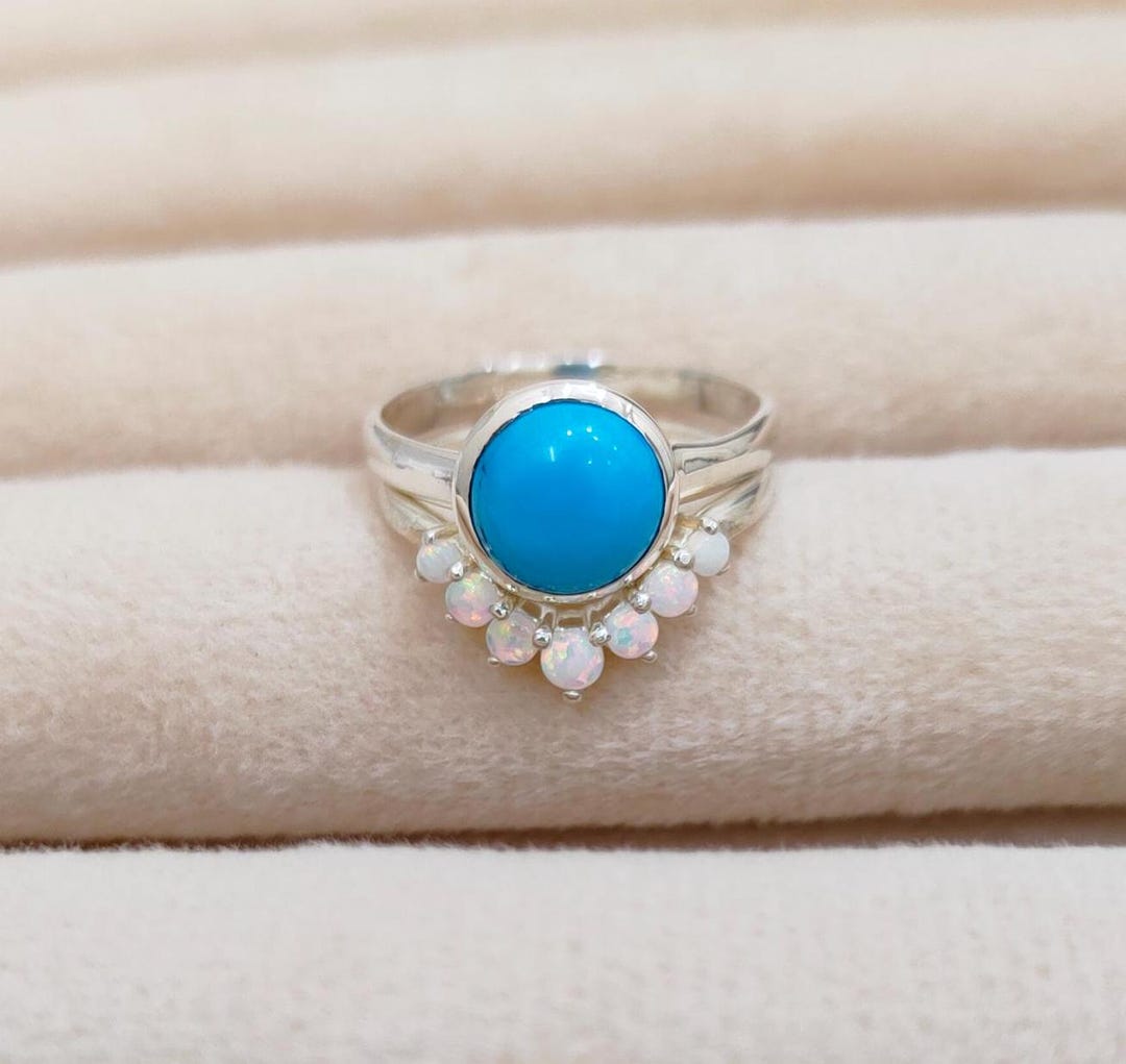 Natural Sleeping Beauty Turquoise Ring, 925 Sterling Silver Ring Round ...