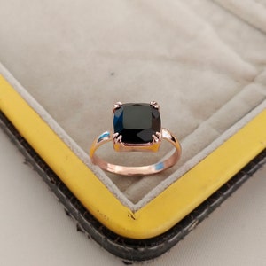Black spinel ring cushion cut wedding engagement ring sterling silver ring Black ring natural black spinel ring
