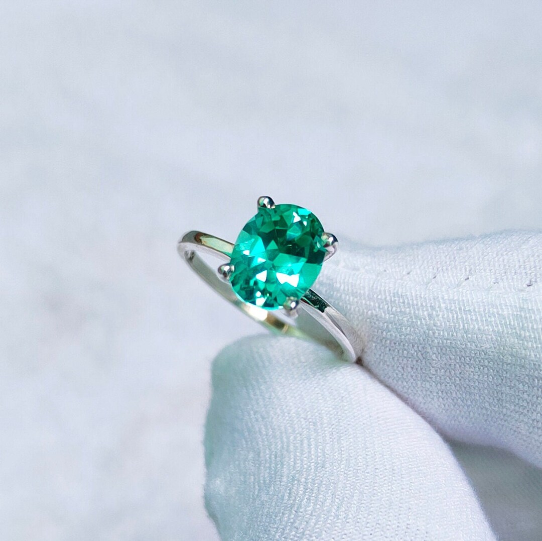 Green Diamond Ring, Oval Green Diamond Ring, 925 Sterling Silver Ring ...