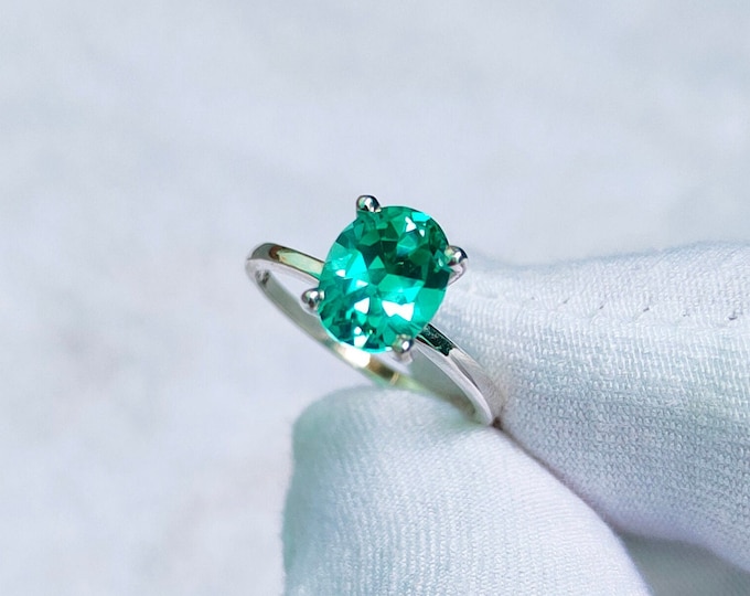 Green Diamond Ring, Oval Green Diamond Ring, 925 Sterling Silver Ring ...