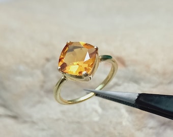 Citrine ring, cushion cut citrine ring 925 sterling silver ring, natural top quality citrine ring, November Birthstone Ring, hand made ring