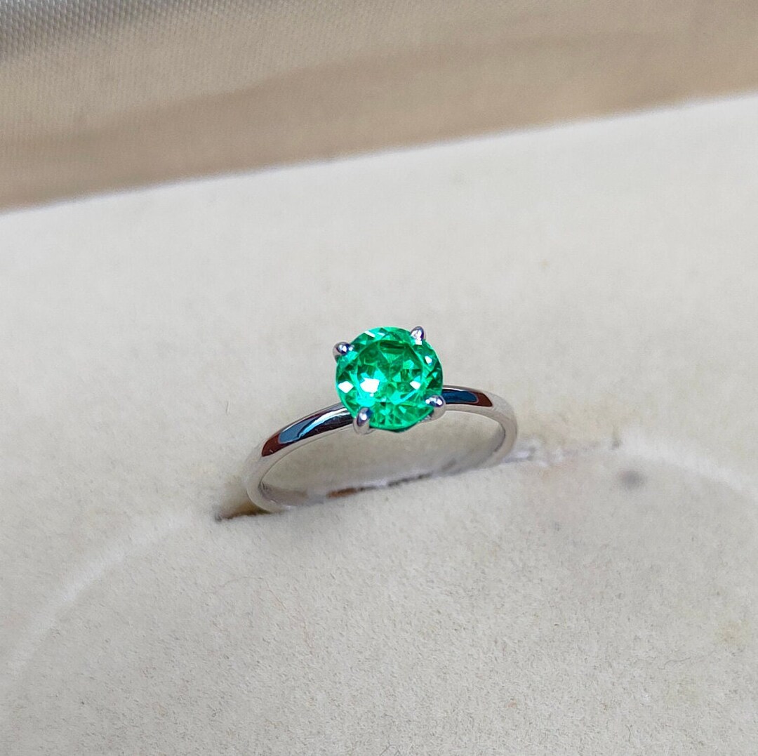 Green Diamond Ring, Round Green Diamond Ring, 925 Sterling Silver Ring ...