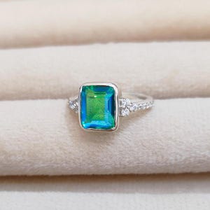 Peacock Quartz Ring, Octagon cut peacock quartz ring, 925 sterling silver ring, peacock stone ring, fire stone ring, hand made ring