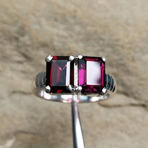 Red + Rhodolite Garnet Ring, 925 Sterling Silver Ring, Faceted Garnet Ring, Rhodolite Garnet Ring, Red Garnet Ring, January Birthstone Ring