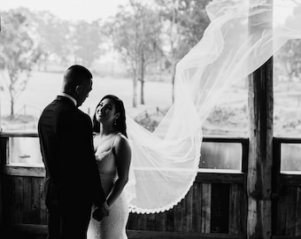 2 tier veil with lace scalloping