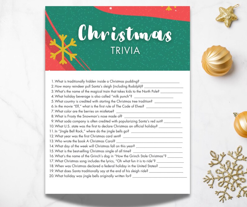 Festive Christmas Trivia Printable Holiday Quiz for Family Gatherings