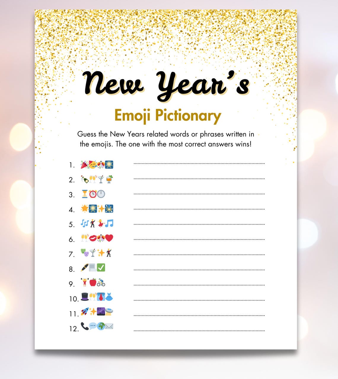 Printable New Year's Eve Pictionary: Fun Party Game for Adults With Emoji Cards - Etsy