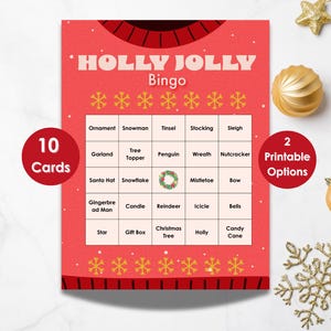 Bingo kerstversiering: afdrukbaar kerstfeestspel voor familie-, kantoor- en feestelijke bijeenkomsten - direct downloaden