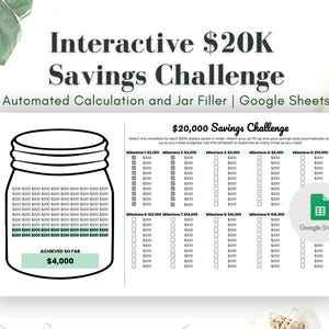 20K-spaarplan-uitdaging - geautomatiseerde spaartracker: interactieve Google Spreadsheets-sjabloon voor gepersonaliseerde budgetdoelen