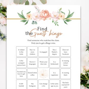 Elegant Bridal Shower Bingo Game: Fun Find the Guest Activity for Bachelorette & Wedding Parties