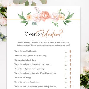 Over or Under Bridal Shower Game: Printable Wedding Activity (PDF)