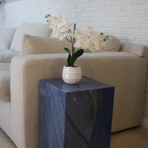 Italian Azul Macaubas Quartzite Plinth Table, Luxury Stone Accent Pedestal