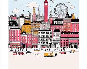 London Skyline Art Print Poster- Modern Cityscape