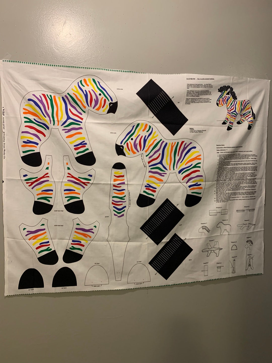 Rainbow Zebra Fabric Panel Made by Cranston Print Works Co. Etsy