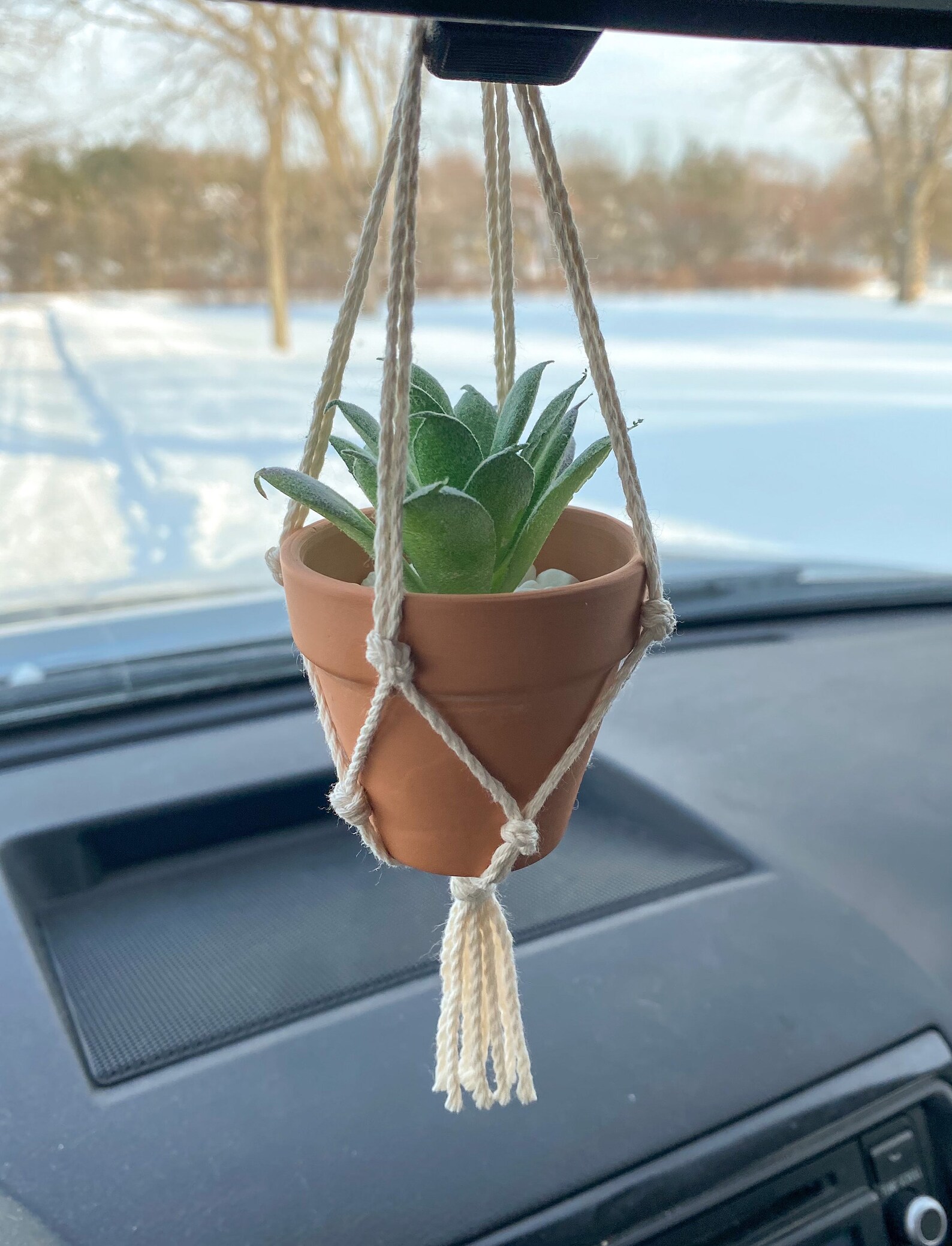 Mini Macrame Plant Hanger Car Rear View Mirror Accessories | Etsy