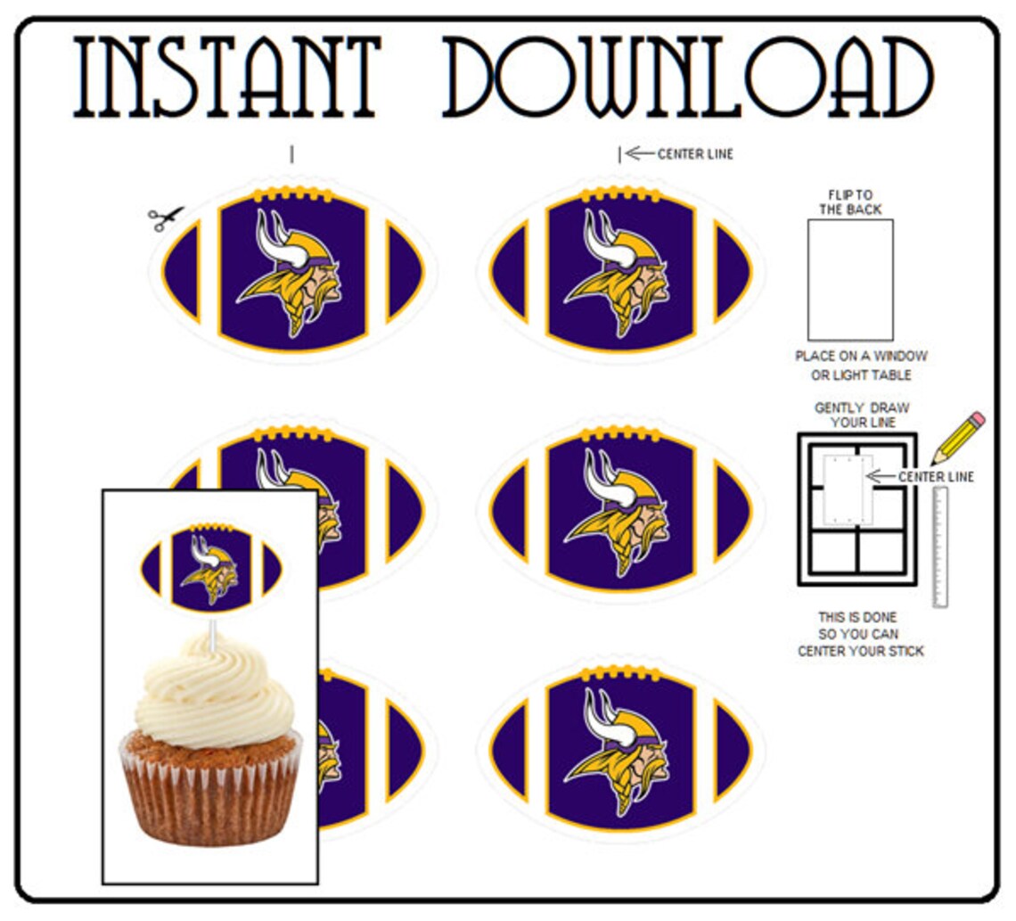 Minnesota Vikings Football Cupcake Toppers PNG File | Etsy