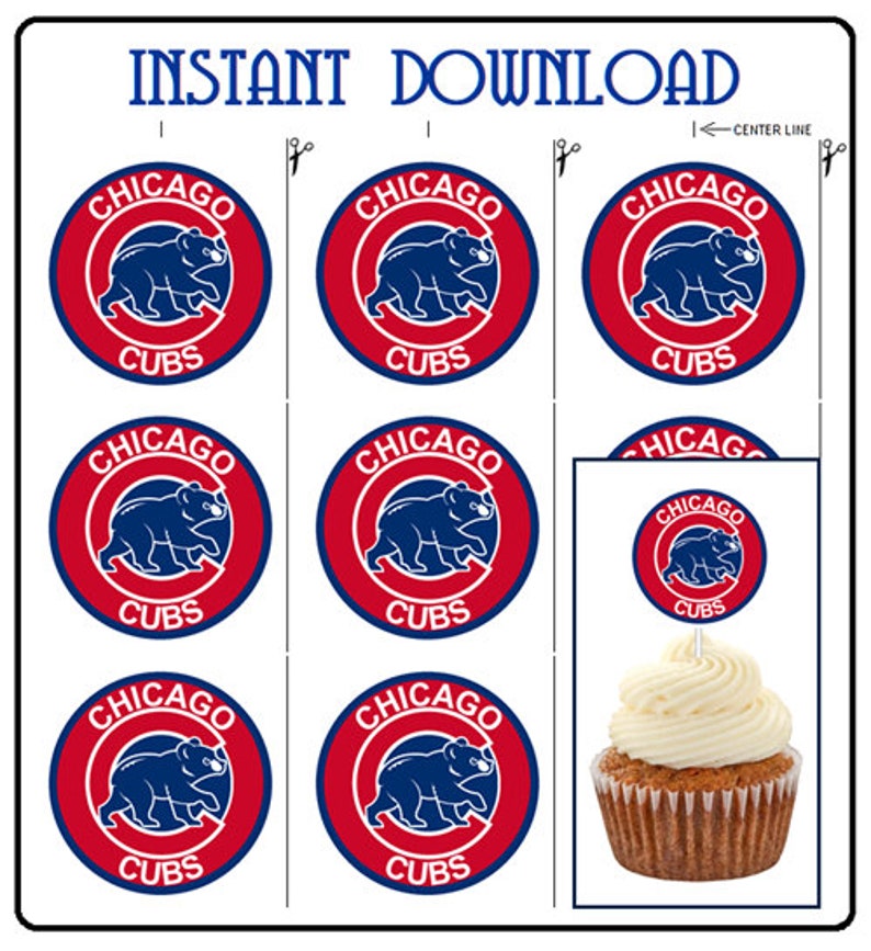 Chicago Cubs 2in. circle Baseball Cupcake Toppers PNG | Etsy