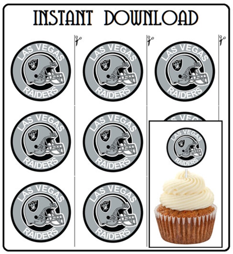 Las Vegas Raiders 2in. circle Football Cupcake Toppers Etsy