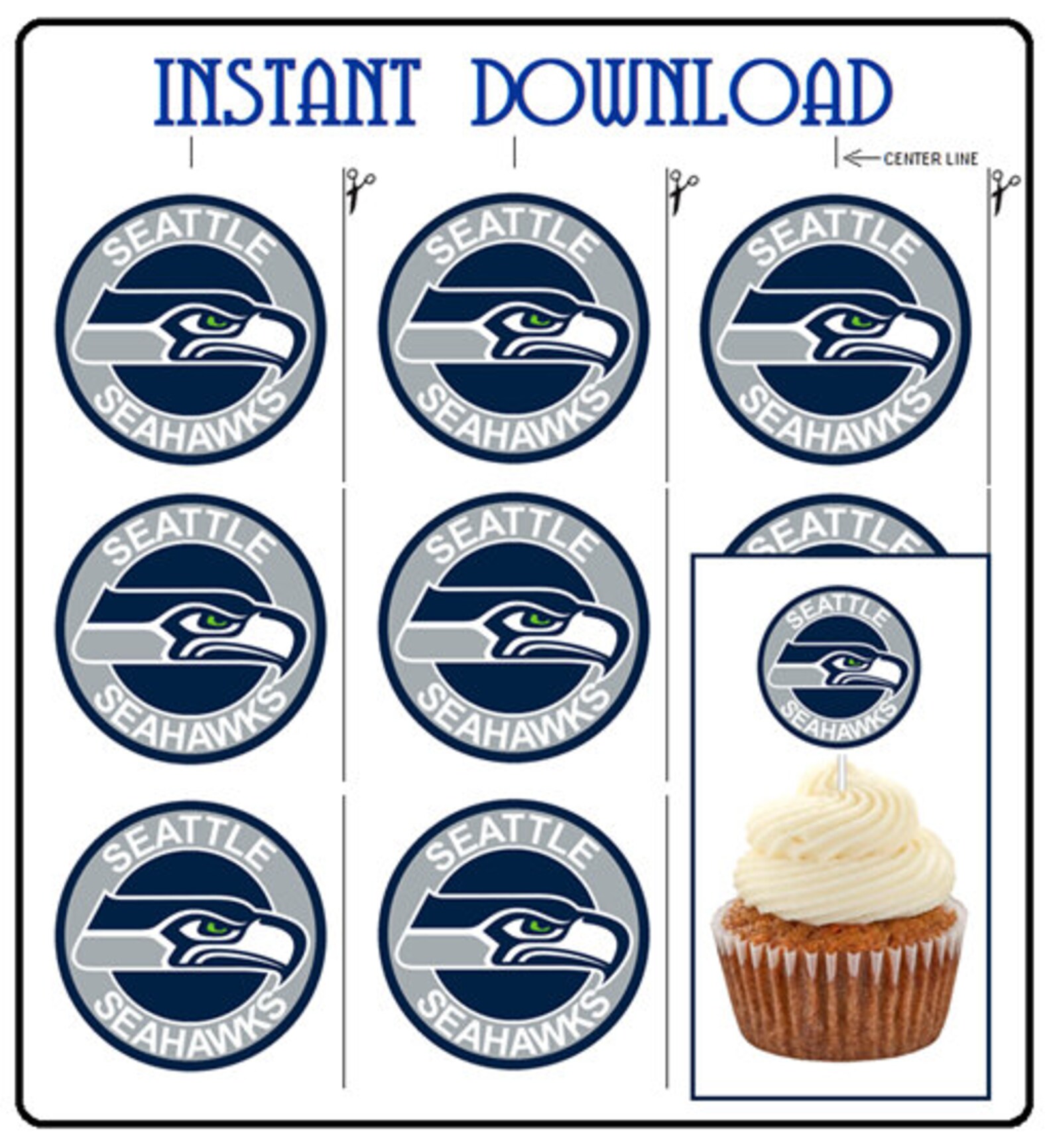 Seattle Seahawks 2in. circle Football Cupcake Toppers | Etsy