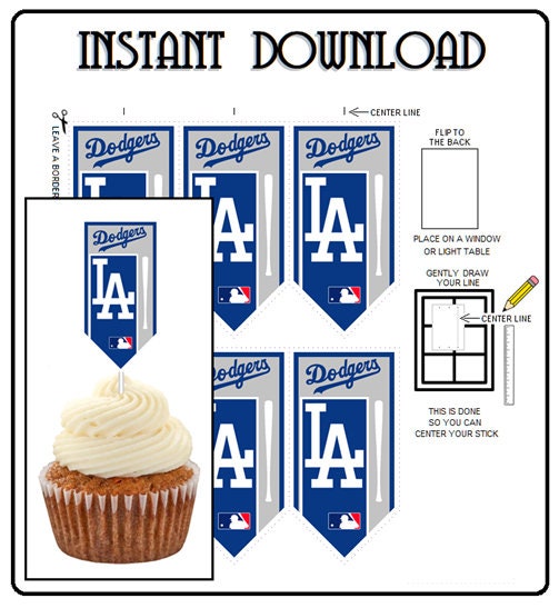 Los Angeles Dodgers Banners Baseball Cupcake Toppers PNG | Etsy