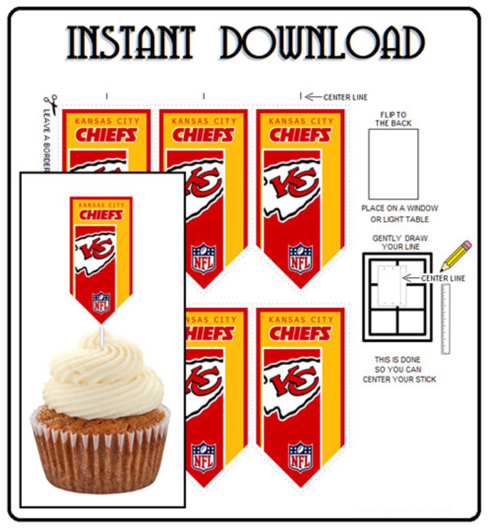 Kansas City Chiefs Banners Football Cupcake Toppers PNG | Etsy