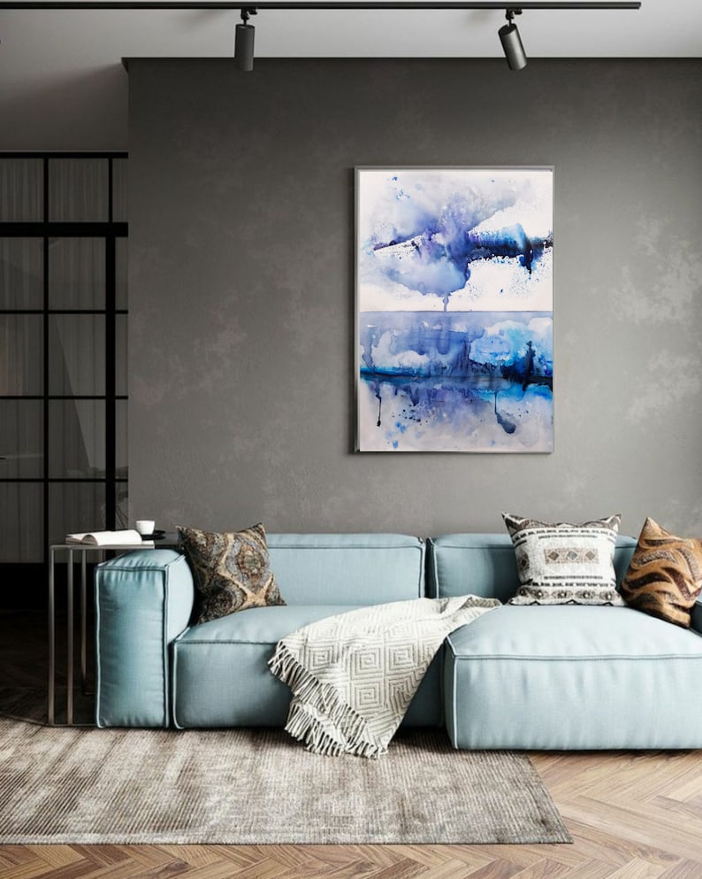 Digital Original painting drawing on paper with watercolors Minimalism Abstraction Winter Forest Field Spots Print Boho Wall Decor