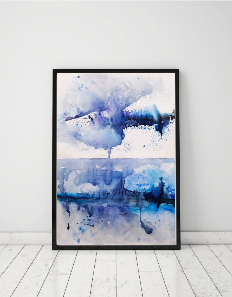 Digital Original painting drawing on paper with watercolors Minimalism Abstraction Winter Forest Field Spots Print Boho Wall Decor