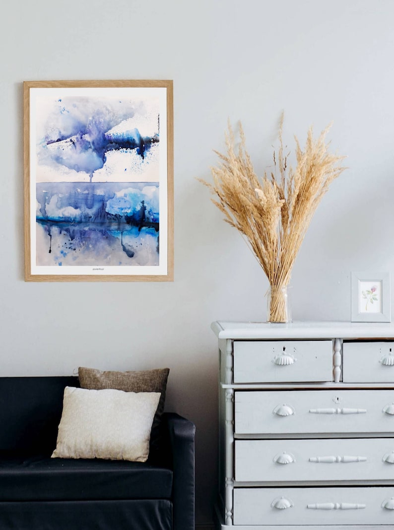 Digital Original painting drawing on paper with watercolors Minimalism Abstraction Winter Forest Field Spots Print Boho Wall Decor