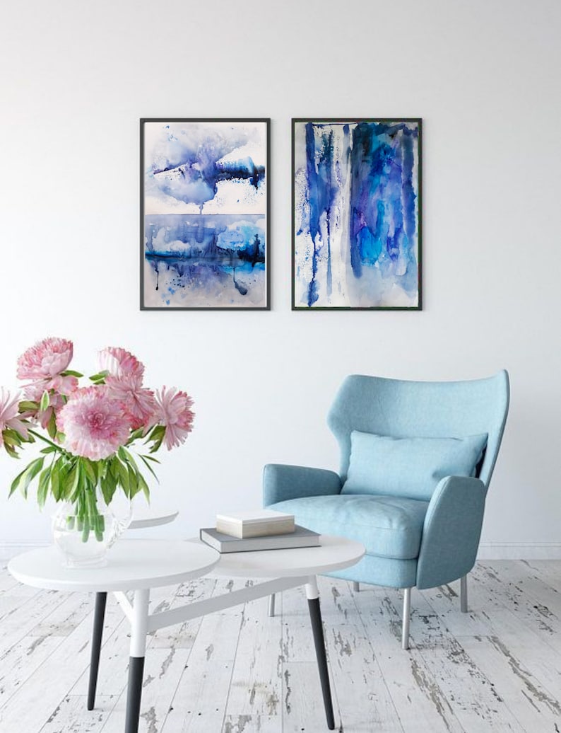 Digital Original painting drawing on paper with watercolors Minimalism Abstraction Winter Forest Field Spots Print Boho Wall Decor
