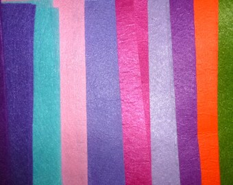 Pink purple 11 pieces assorted sheets fabric lightweight felt 33" x 9" each (X11)